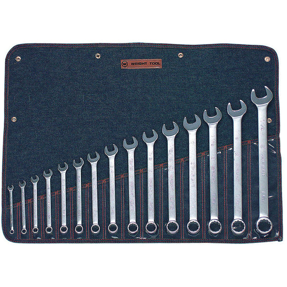 Wright Tool KP50715 Fractional Combination Wrench Set - 15 Pieces; 12 Point Chrome Plated; Grip Feature