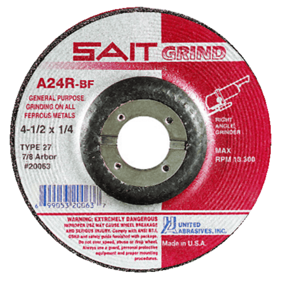 United Abrasives / Sait MG4120075 5" x 1/4" x 7/8" - Aluminum Oxide 24 Grit Type 27 - Cut-Off Wheel