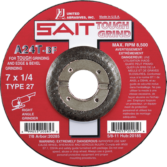 United Abrasives / Sait MG4120078 6" x 1/4" x 7/8" - Aluminum Oxide A24N - Depressed Center Wheel
