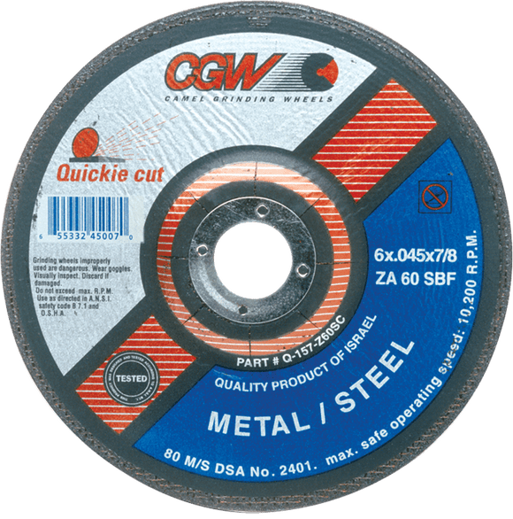 CGW MG9045047 9" x 1/16" x 7/8" - Aluminum Oxide 60 Grit Type 1 - Cut-Off Wheel