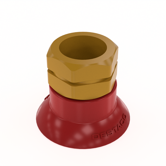 DESTACO VC-35FF-U38-PU55 ACCELERATE POLYURETHANE FLATFOOT VACUUM CUP, ROUND, 35MM, 3/8NPT, RED PU55