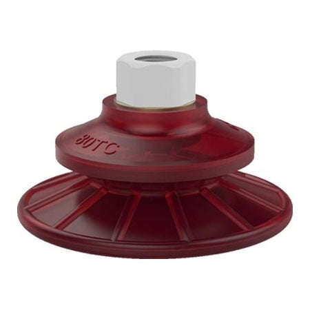 DESTACO VC-80TC-P38-PU55 ACCELERATE POLYURETHANE BELLOWS VACUUM CUP, ROUND, 80MM , 3/8G PLASTIC, RED PU55