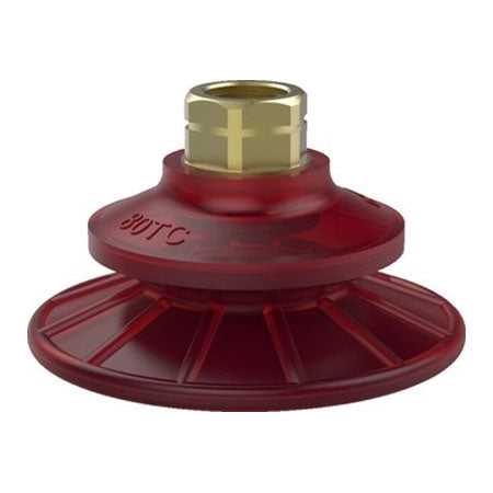 DESTACO VC-80TCT-U38-PU55 ACCELERATE POLYURETHANE BELLOWS VACUUM CUP, ROUND, 80MM , 3/8NPT, RED PU55, TCT