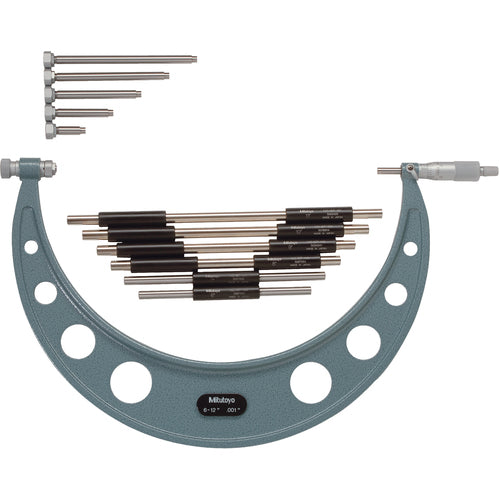 Mitutoyo MT80104-138 6"-12" Measuring Range-0.001" Graduation - Ratchet Thimble - Carbide Face - Interchangeable Anvil Micrometer