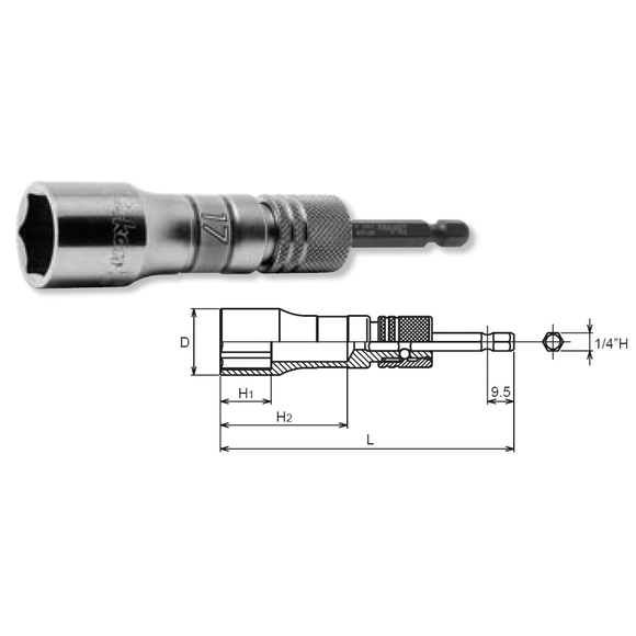 Ko-ken BD042E-21 1/4 Hex Dr. Long Socket  21mm 6 point 111mm Exchangeable Drive shank