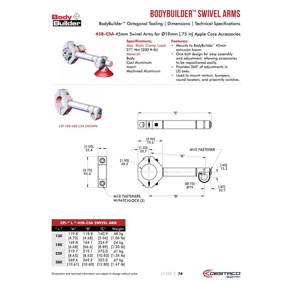 DESTACO CPI-130-45B-CSA 45B CLAMP SWIVEL ARM