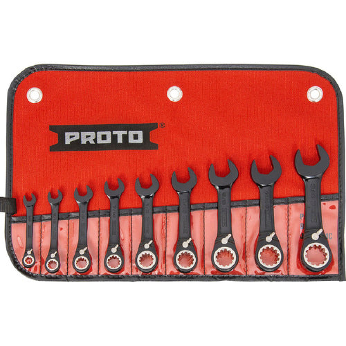 Proto KP4215285 Proto 9 Piece Black Chrome Combination Stubby Reversible Ratcheting Wrench Set - Spline