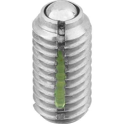 KIPP K0322.A1 SPRING PLUNGER STANDARD SPRING FORCE, WITH THREAD LOCK D=10-32 L=12, STAINLESS STEEL, COMP:BALL STAINLESS STEEL, PU=10