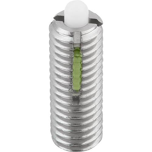 KIPP K0330.A2 SPRING PLUNGER STANDARD SPRING FORCE D=1/4-20 L=20, STAINLESS STEEL, WITH THREAD LOCK, COMP:PIN POM, PU=5